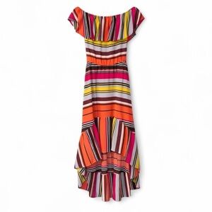 Charles Henry Off Shoulder Ruffle Stripe Maxi Dress XS